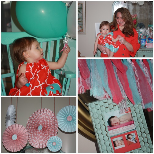Elephants, coral and robin's egg blue first birthday party